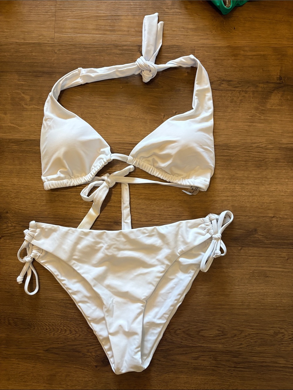 White Halter Tie Bikini Set